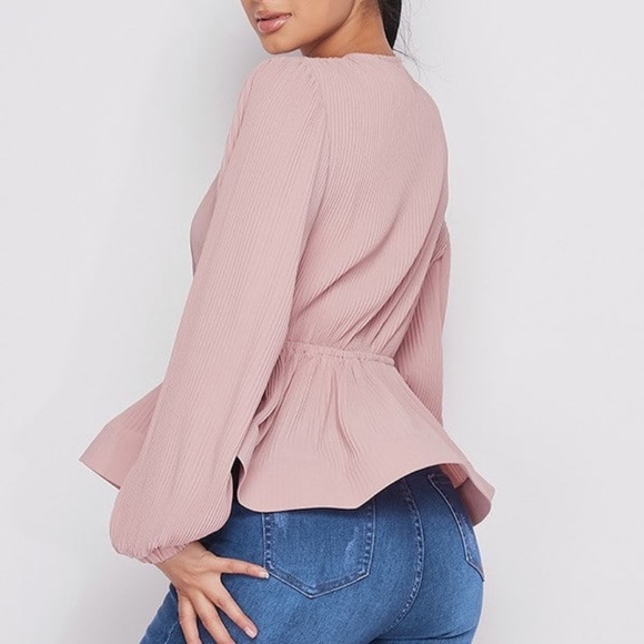 NWT Gracia Balloon Sleeve Tie Front Peplum Blouse - Picture 6 of 8